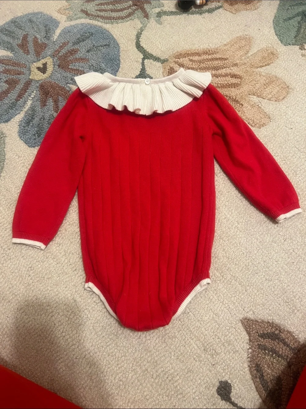 Cat & Jack Red Knit One-Piece with White Ruffle Collar